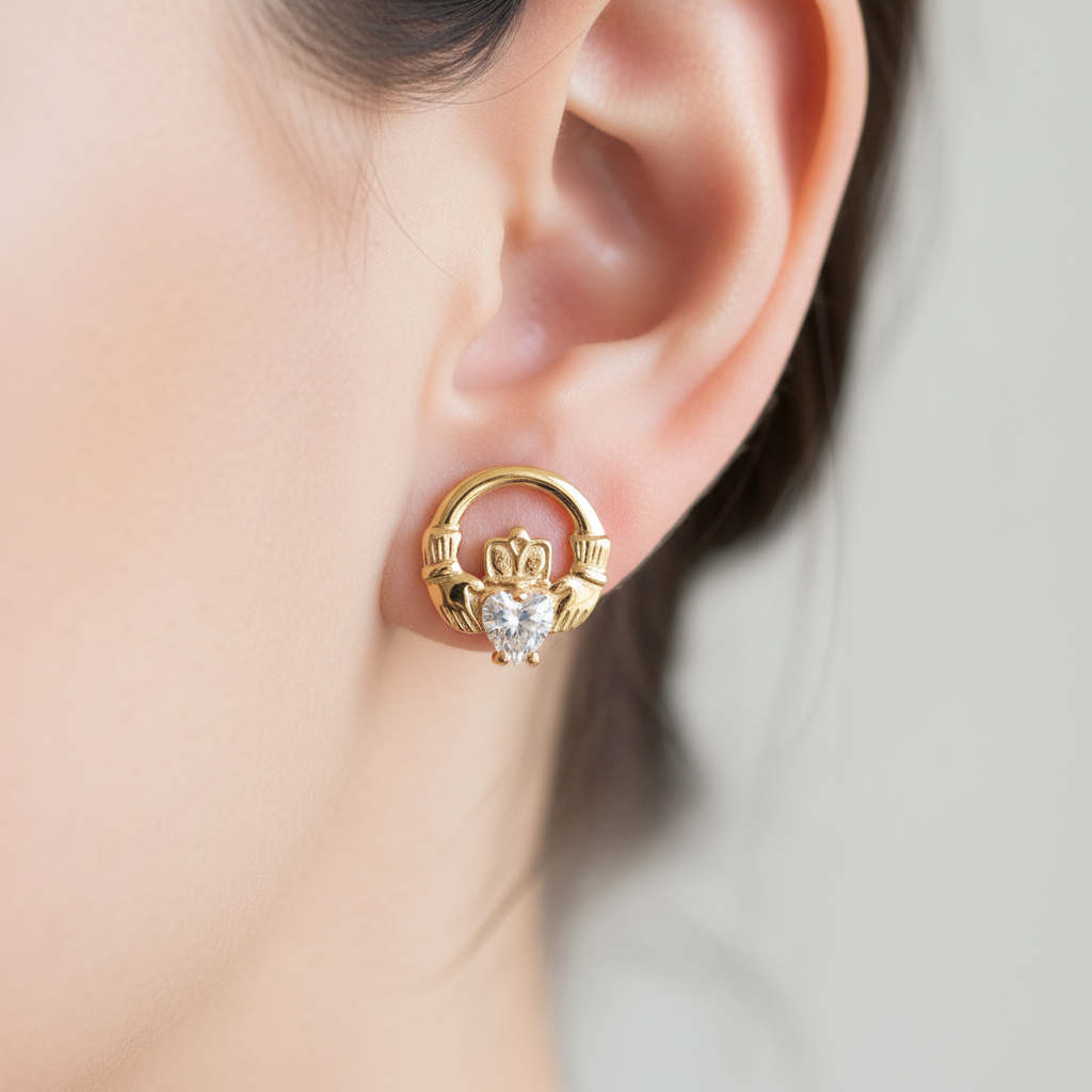 9 CT Yellow Gold White Stone Earring