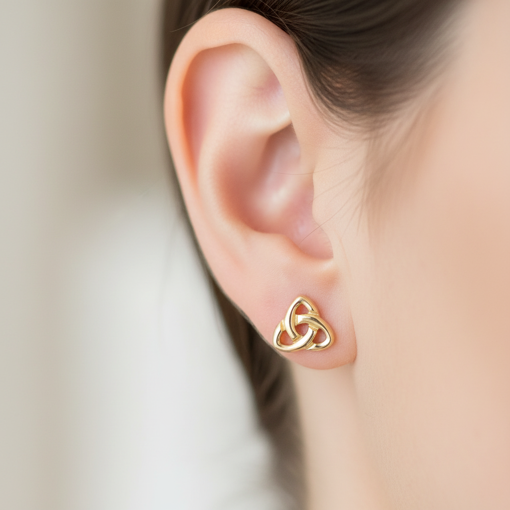 9 CT Yellow Gold Trinity Knot Earring