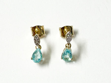 9 CT Yellow Gold Aquamarine Cz Earring.
