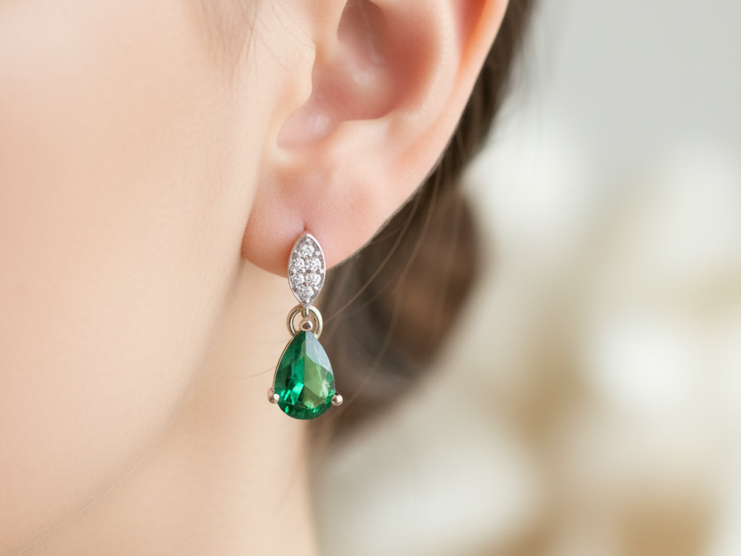 9 CT Yellow Gold Emerald Cz Earring.