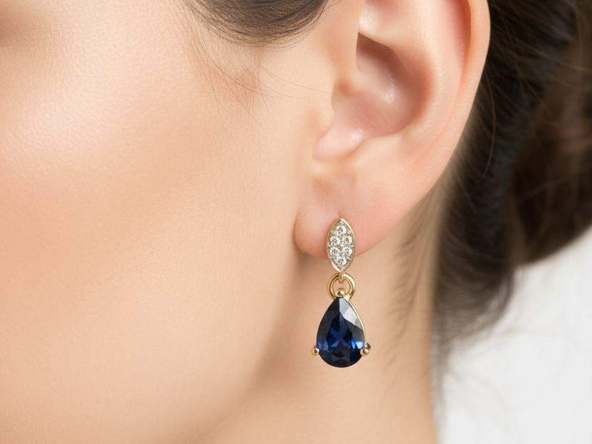 9 CT Yellow Gold Sapphire Cz Earring.