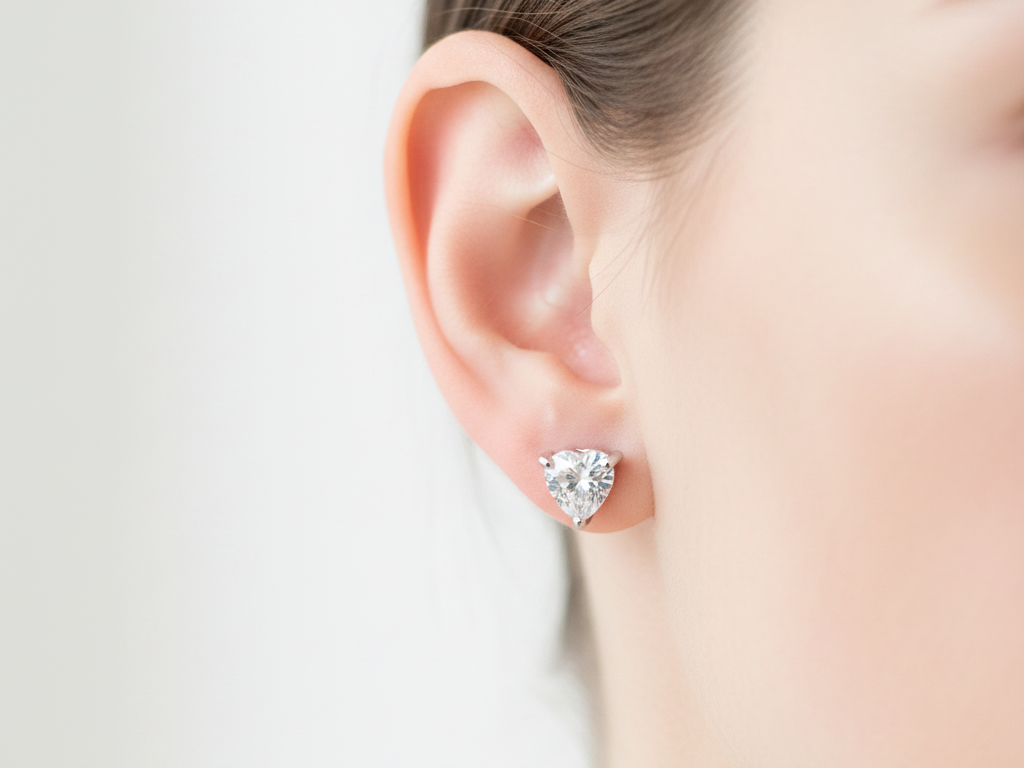 White Cz Silver 4mm Heart Claw Set Earring Boxed.