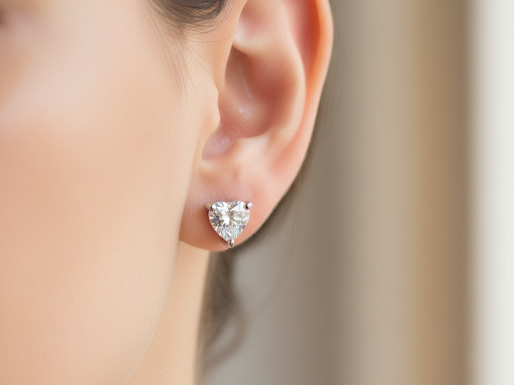 White Cz Silver 5mm Heart Claw Set Earring Boxed.