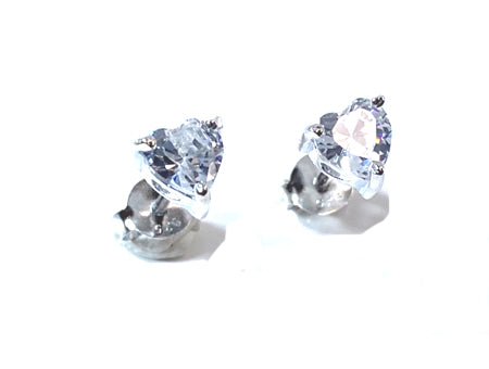 White Cz Silver 4mm Heart Claw Set Earring Boxed.