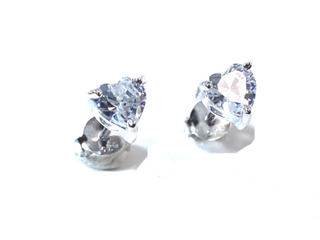 White Cz Silver 6mm Heart Claw Set Earring Boxed.