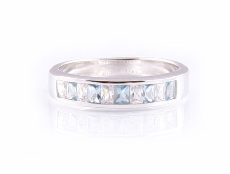 Aquamarine & White Cubic Zirconia Ring
