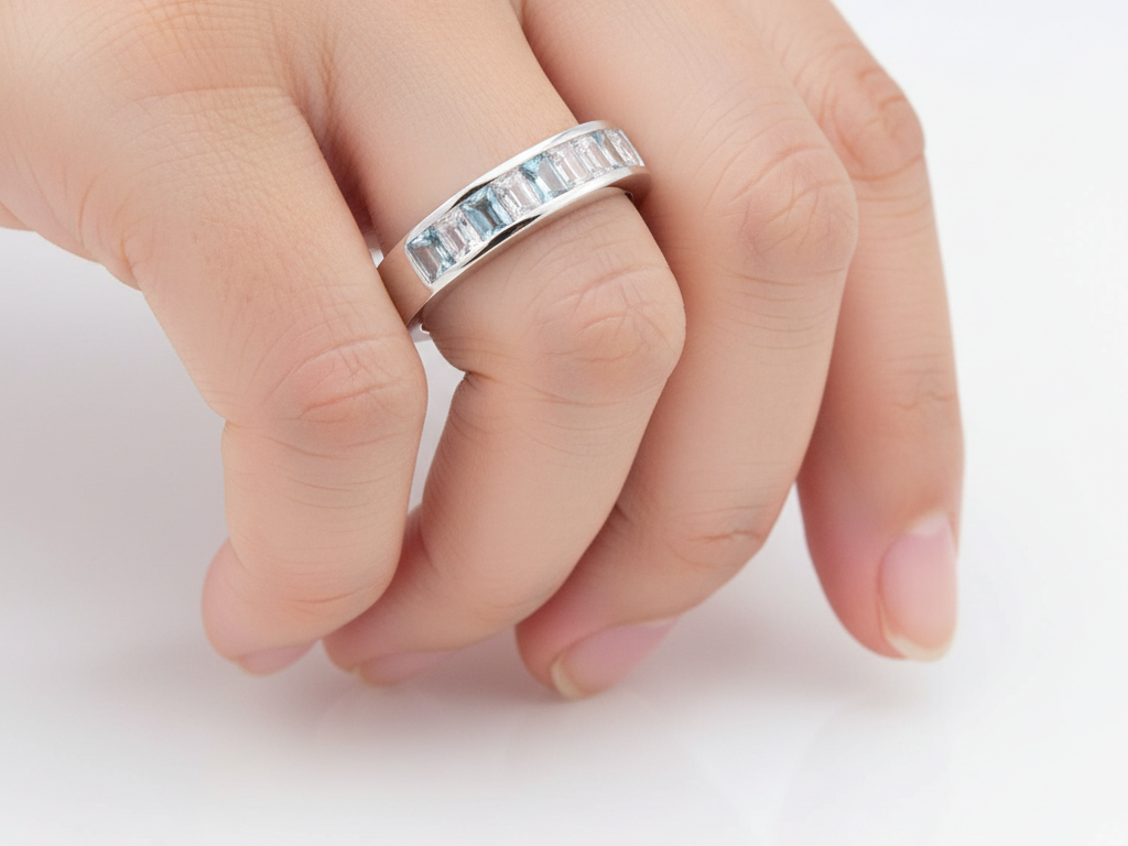 Aquamarine & White Cubic Zirconia Ring