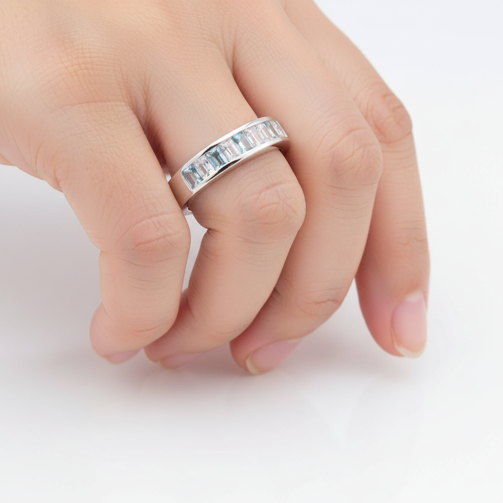 Aquamarine & White Cubic Zirconia Ring