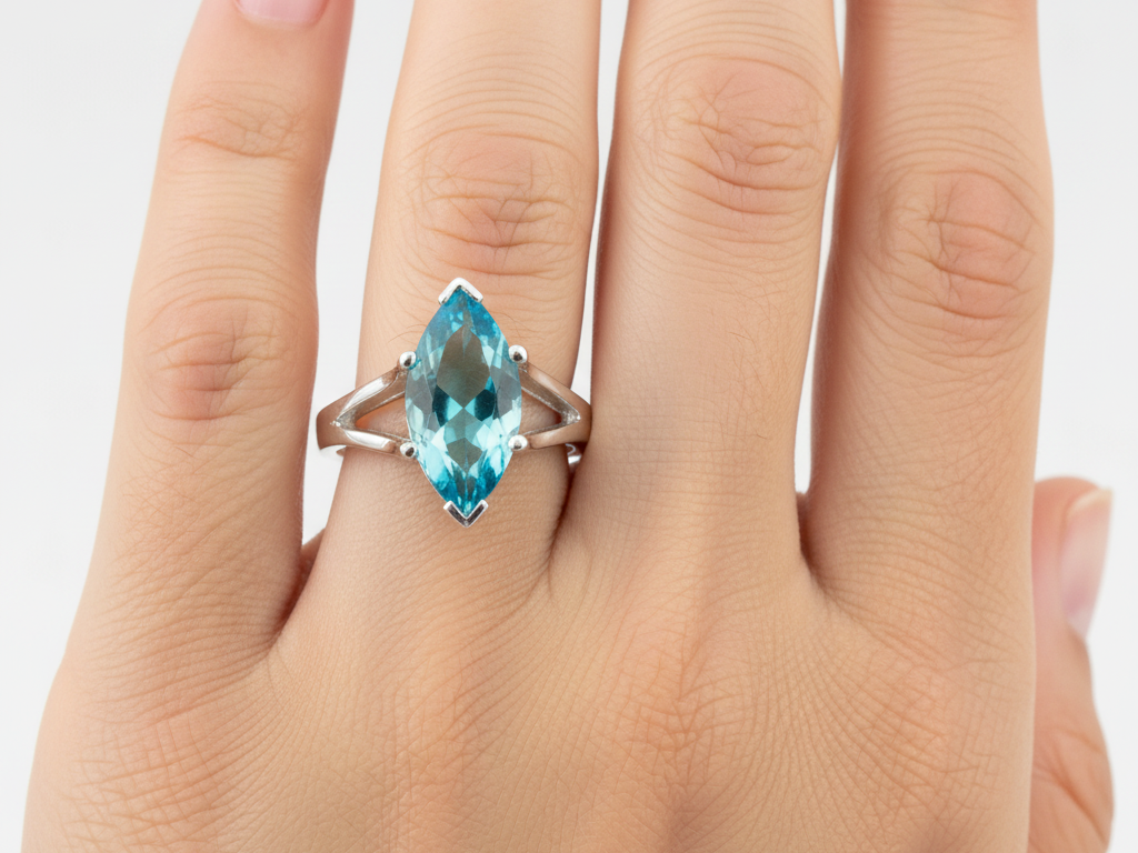 Aquamarine & White Cubic Zirconia Ring