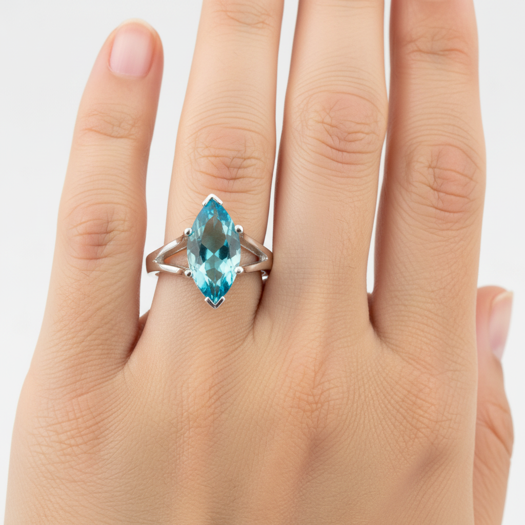 Aquamarine & White Cubic Zirconia Ring