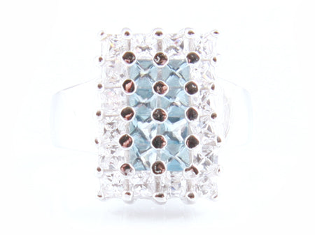 Aquamarine & White Cubic Zirconia Ring