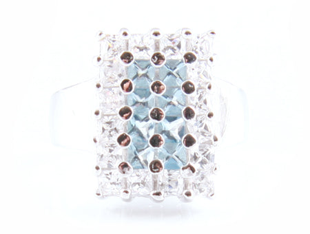 Aquamarine & White Cubic Zirconia Ring