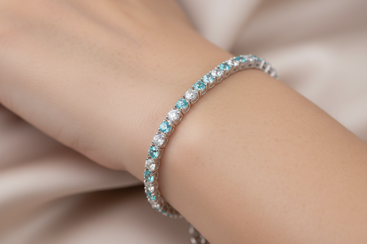 Aquamarine Cubic Zirconia Claw Set Tennis Bracelet