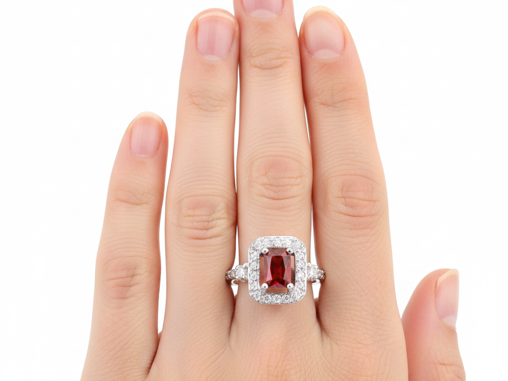 Garnet & White Cubic Zirconia Ring