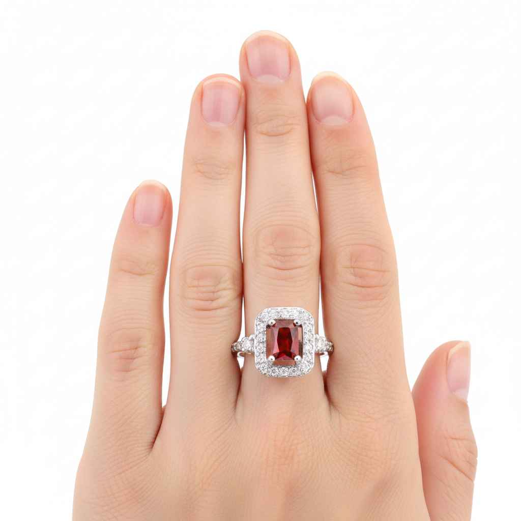 Garnet & White Cubic Zirconia Ring