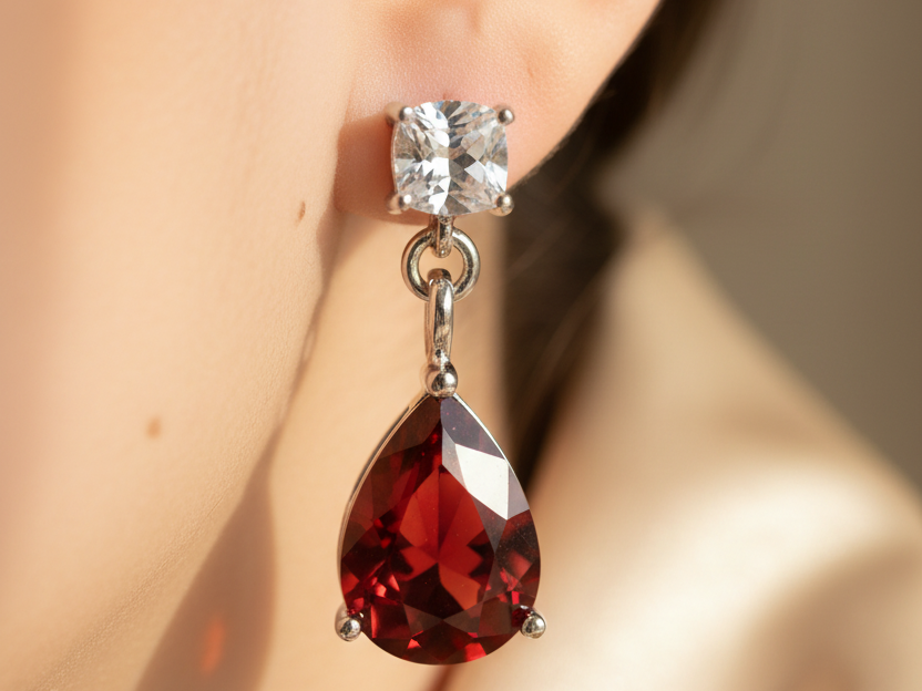 Garnet Cubic Zirconia Earring