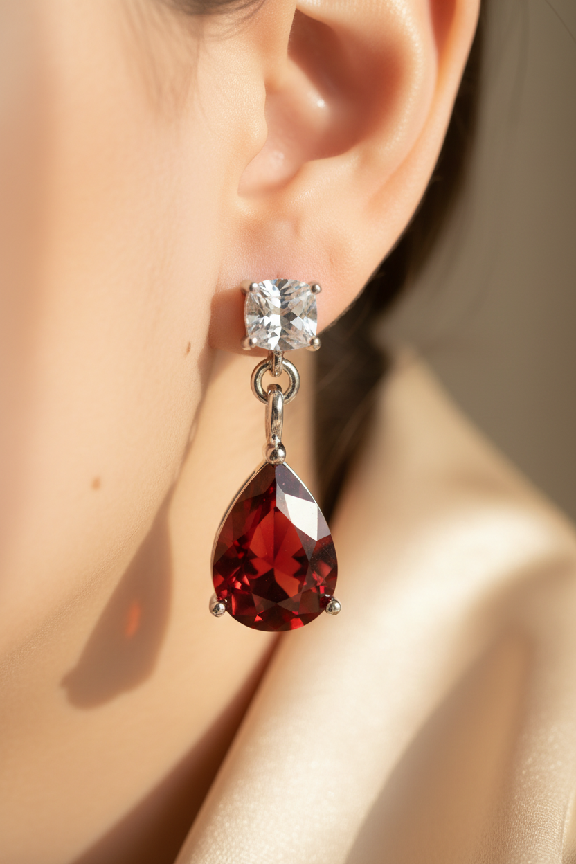 Garnet Cubic Zirconia Earring