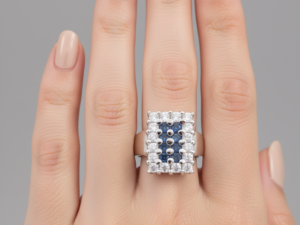 A Sapphire & White Cubic Zirconia Ring