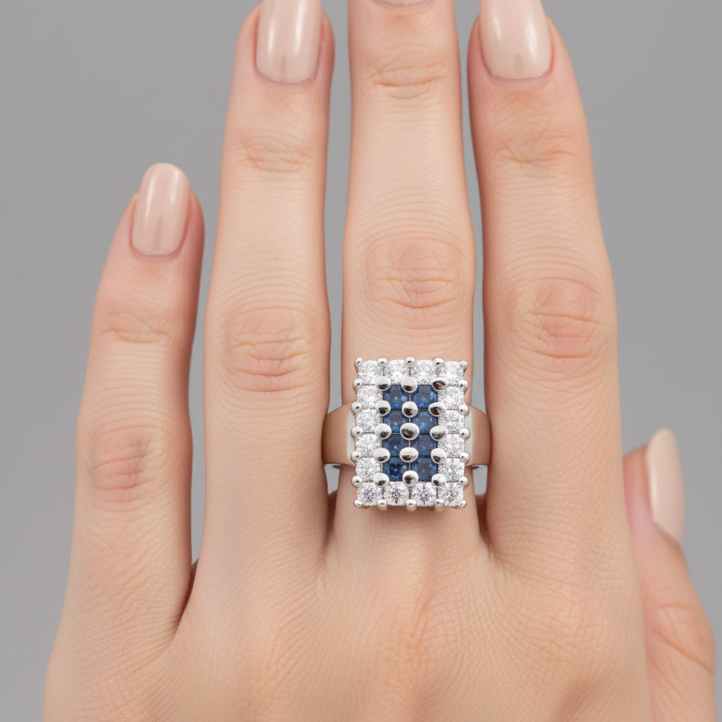 A Sapphire & White Cubic Zirconia Ring