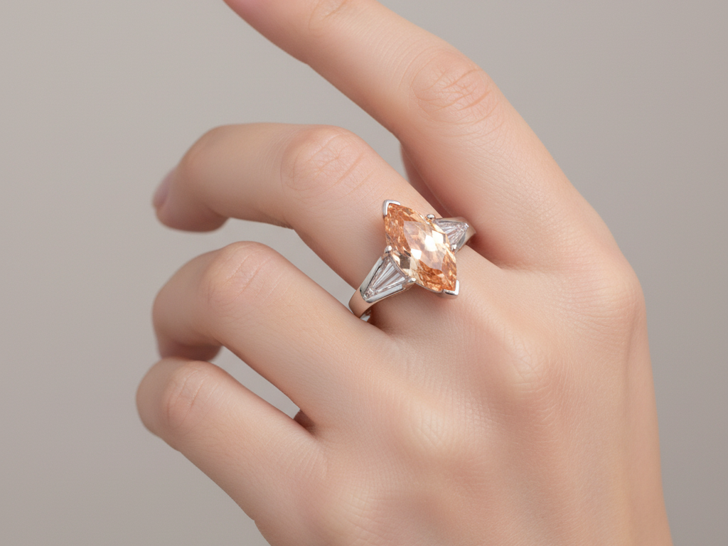 Champagne/Smokey Quartz & White Cubic Zirconia Ring