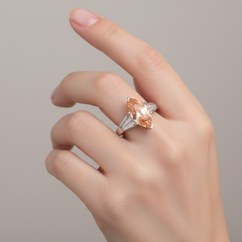 Champagne/Smokey Quartz & White Cubic Zirconia Ring