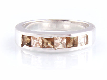 Champagne/Smokey Quartz & White Cubic Zirconia Ring