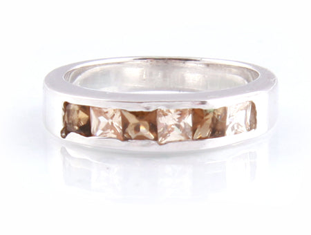 Champagne/Smokey Quartz & White Cubic Zirconia Ring