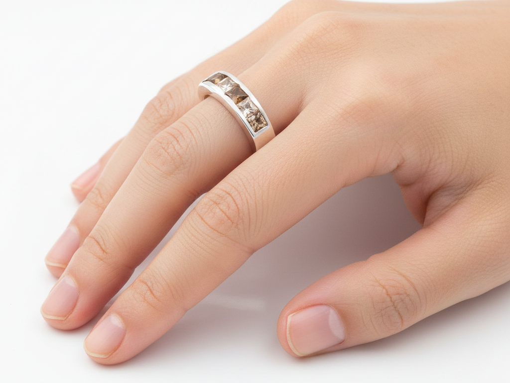 Champagne/Smokey Quartz & White Cubic Zirconia Ring