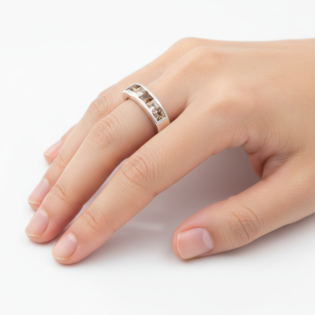 Champagne/Smokey Quartz & White Cubic Zirconia Ring