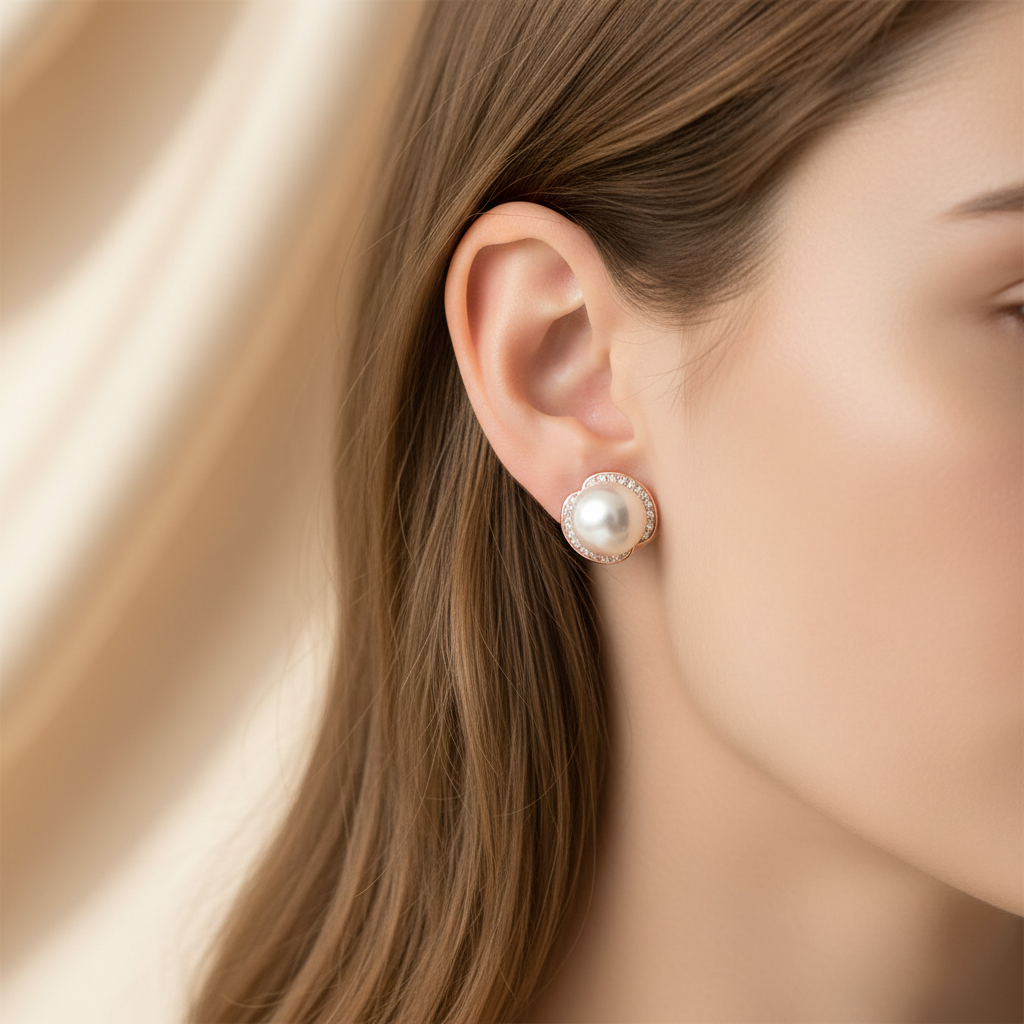 Rose Gold with Pearl Earring