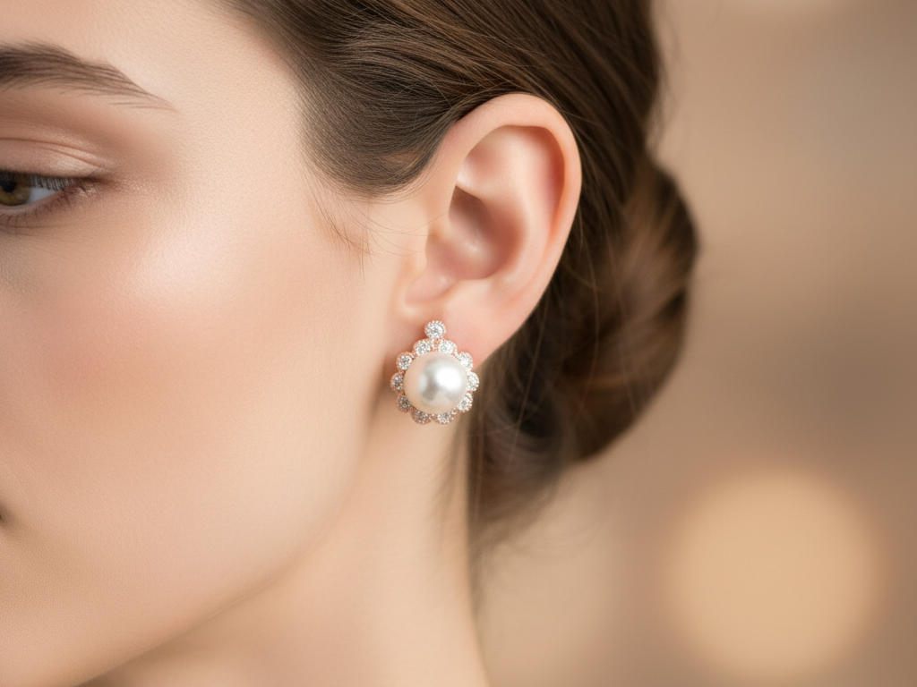 Rose Gold with Pearl Earring