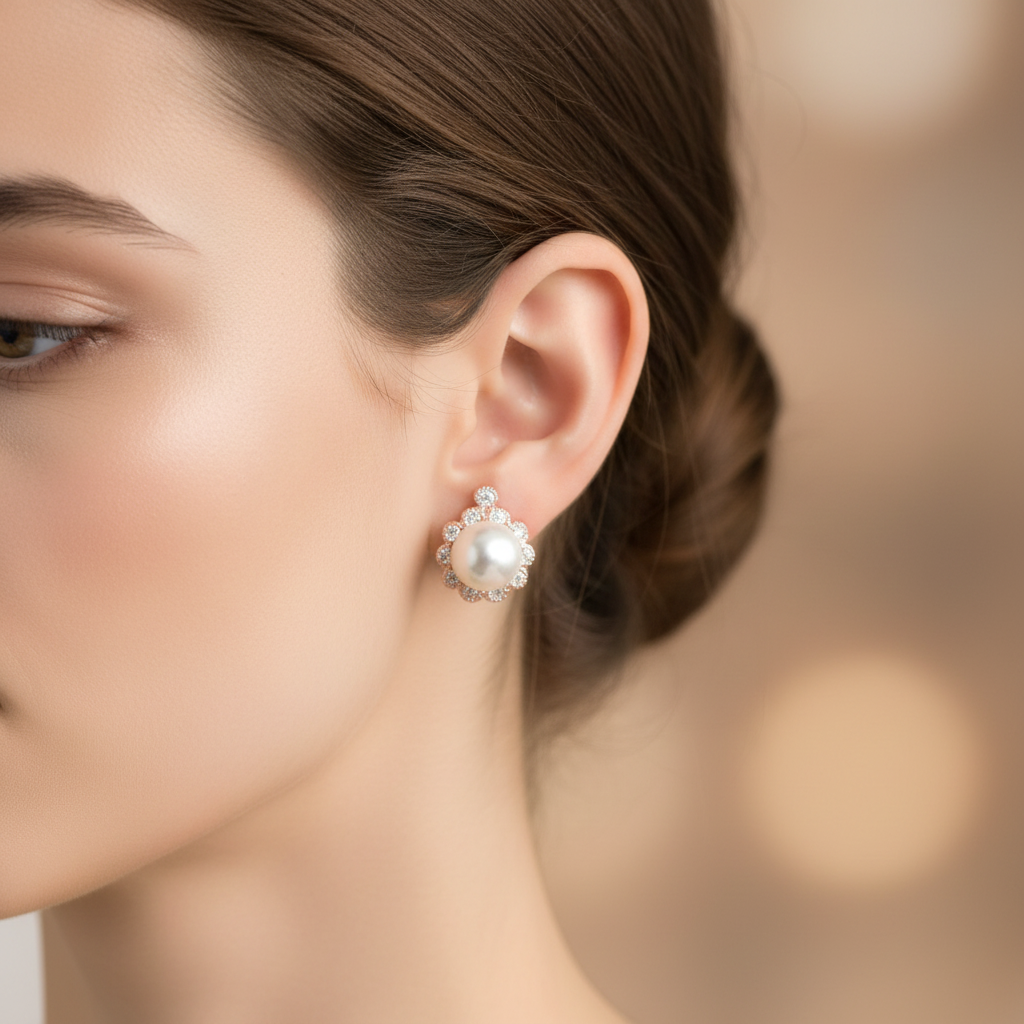 Rose Gold with Pearl Earring