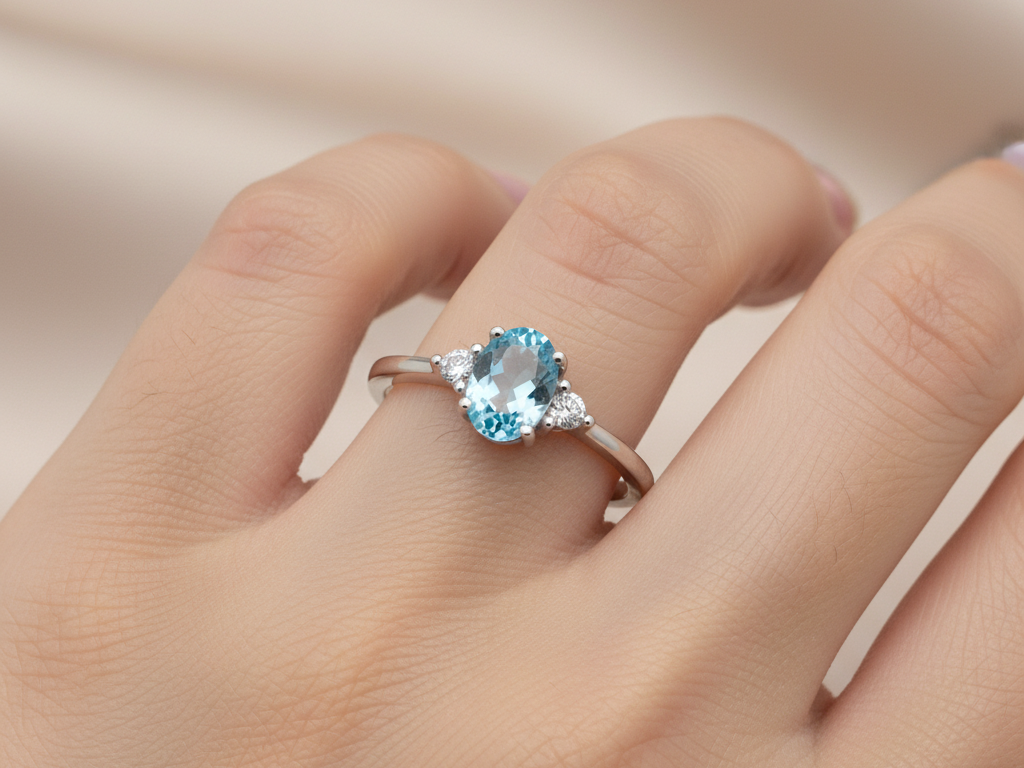 An Aquamarine Cubic Zirconia Ring