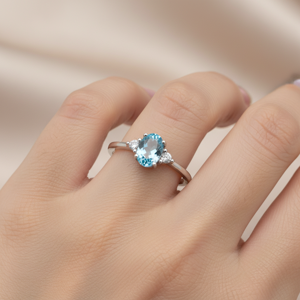 An Aquamarine Cubic Zirconia Ring