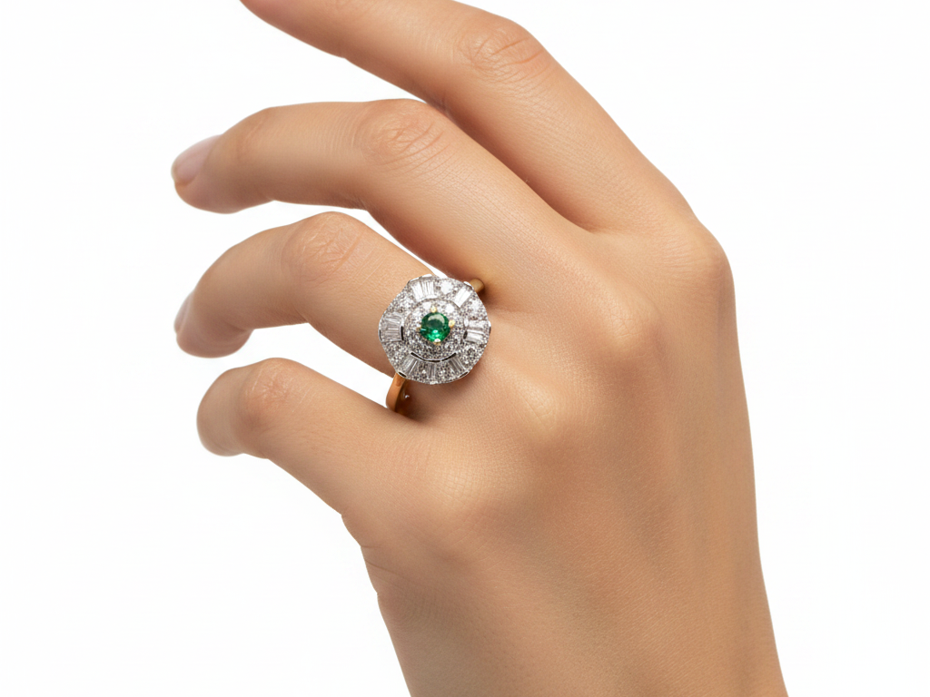 9ct Yellow Gold Emerald Cz Ring.