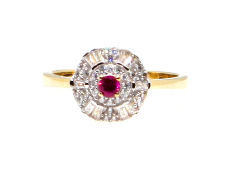 9ct Yellow Gold Ruby Cz Ring.