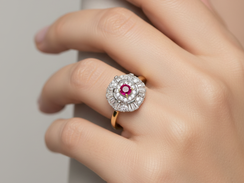 9ct Yellow Gold Ruby Cz Ring.