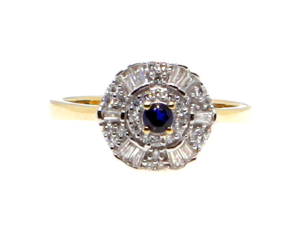 9ct Yellow Gold Sapphire Cz Ring.