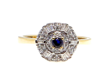 9ct Yellow Gold Sapphire Cz Ring.