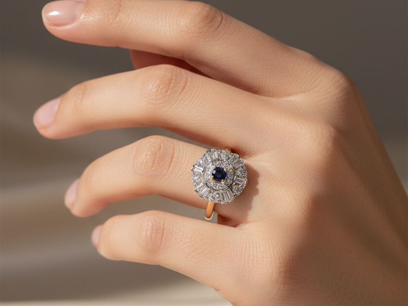 9ct Yellow Gold Sapphire Cz Ring.