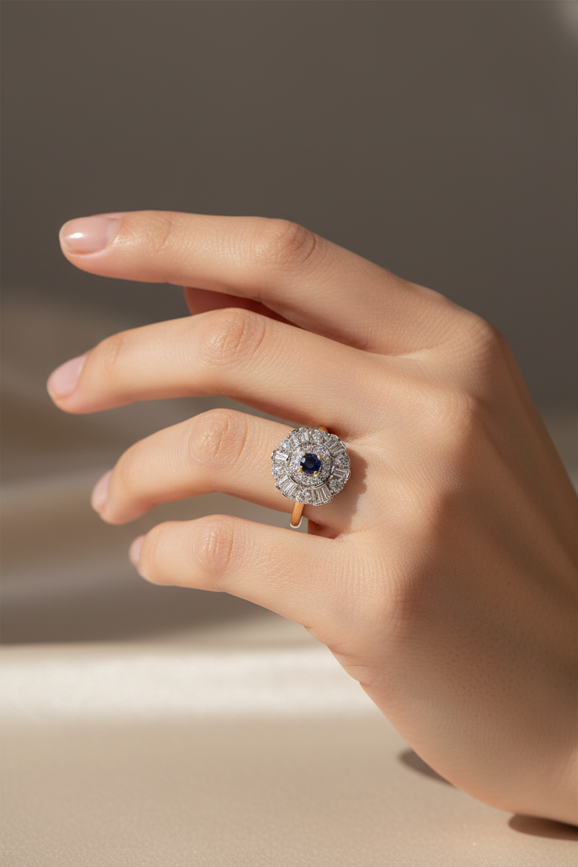 9ct Yellow Gold Sapphire Cz Ring.