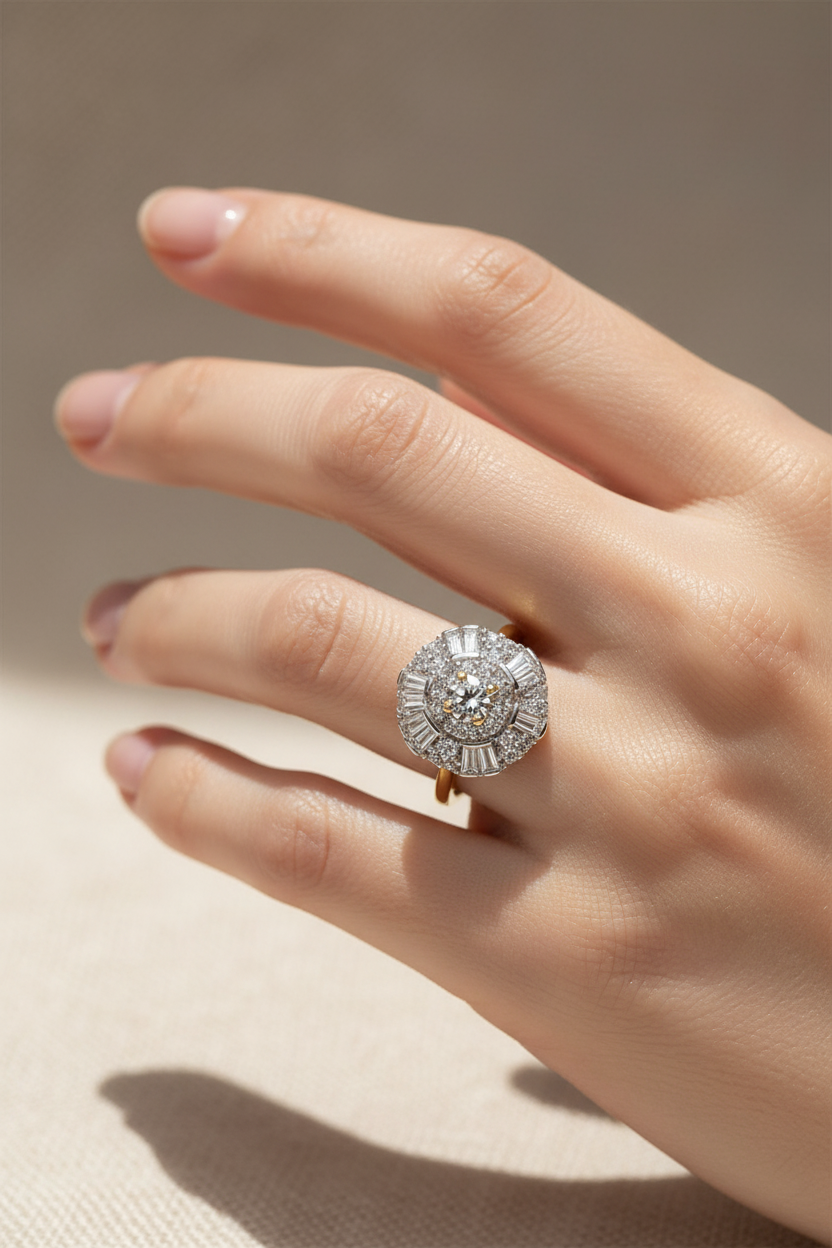 9ct Yellow Gold White Cz Ring.