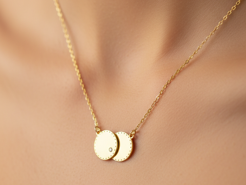 A Yellow Gold Plate with white CZ Necklace