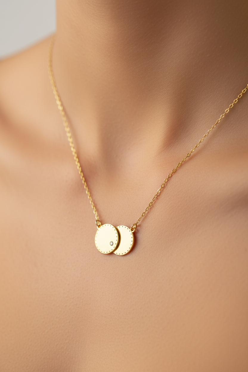 A Yellow Gold Plate with white CZ Necklace