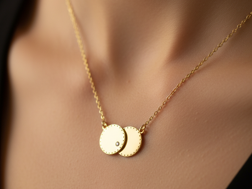 A Yellow Gold Plate with white CZ Necklace