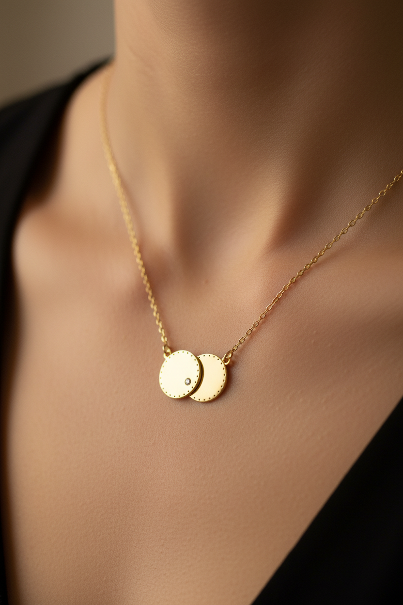 A Yellow Gold Plate with white CZ Necklace