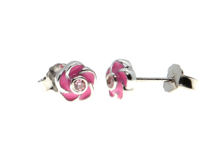 A Kids Flower Pink Cubic Zirconia Silver Earring