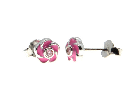 A Kids Flower Pink Cubic Zirconia Silver Earring