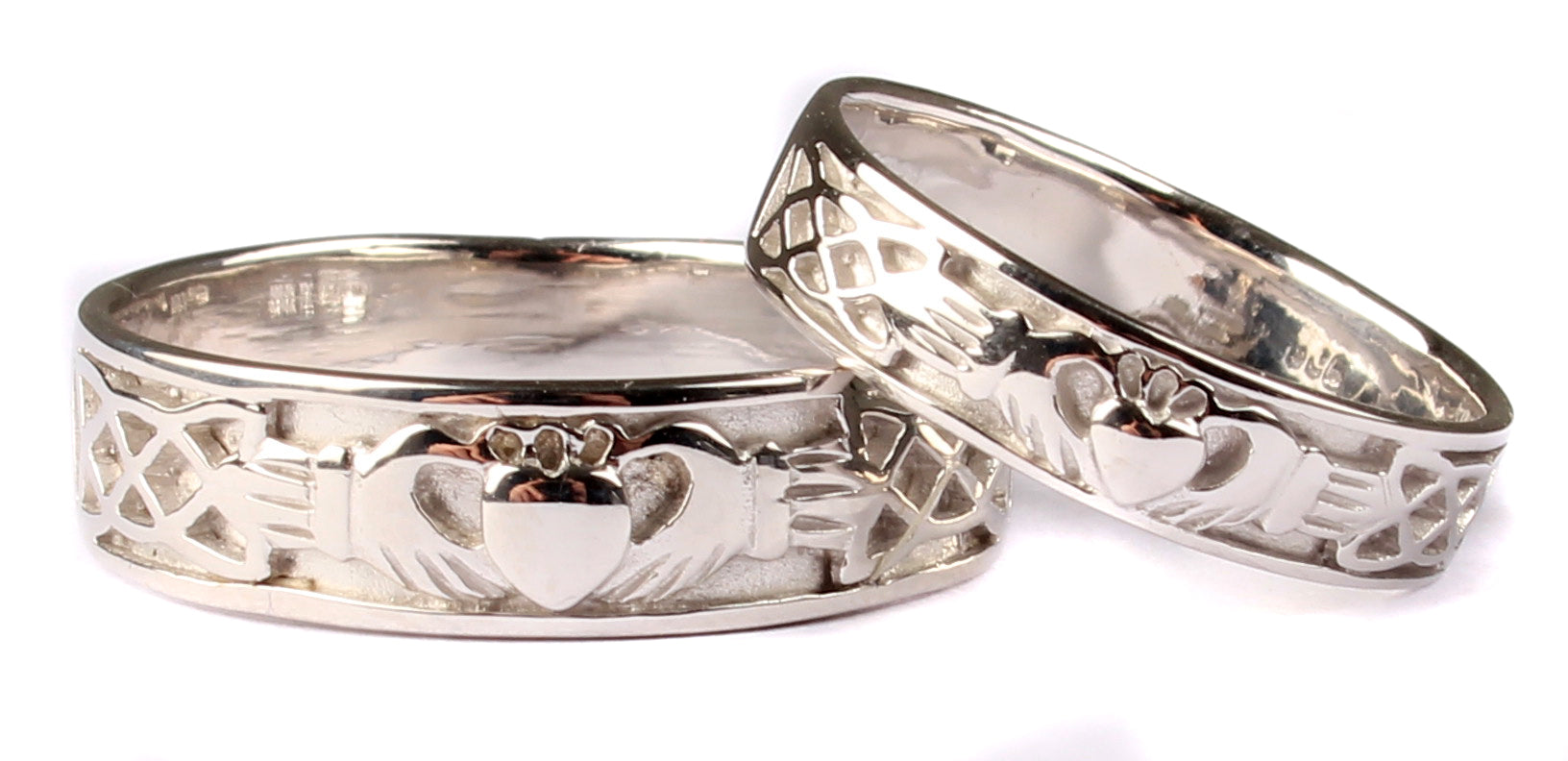 9 Ct White Gold Claddagh Ring Set