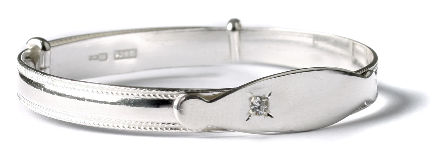 Kids White Cz Expandable Bangle.